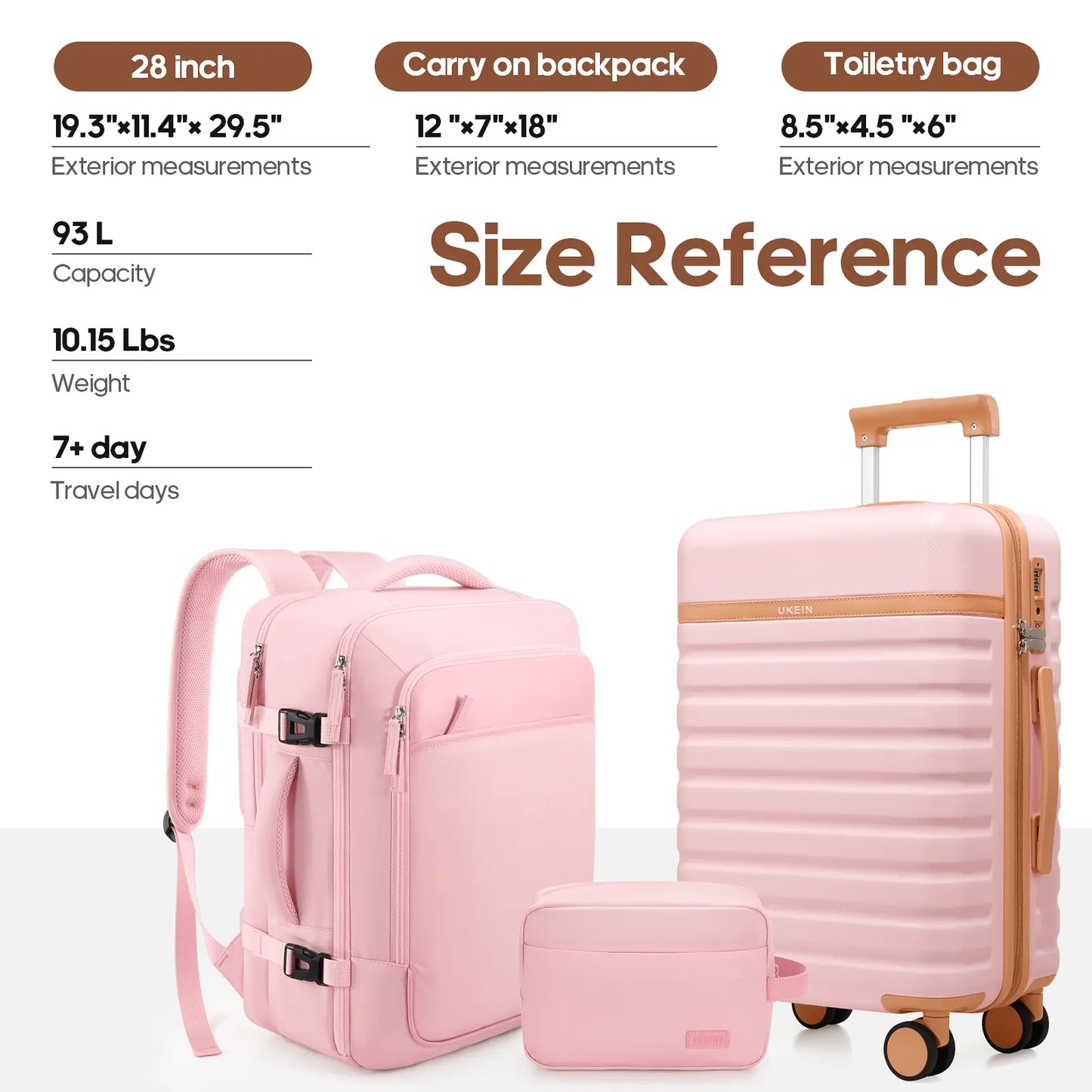 20" Carry On Suitcase, 3-Piece Luggage Set (24&28 inch sizes are not suitable for carry-on)& Travel Backpack, PC Hardside Spinner Luggage with TSA Lock, YKK Zipper, Lightweight Durable Suitcase for Men and Women Hard Shell Luggage