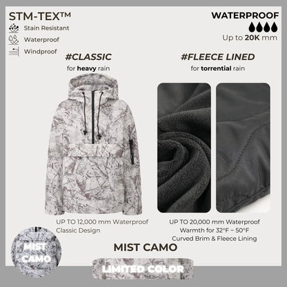 STM-TEX Waterproof Oversized Hoodie Coat – Warm Half-Zip Rain & Windproof Jacket with Adjustable Waist, Hood & Cuffs