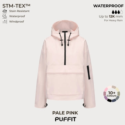 STM-TEX Waterproof Oversized Hoodie Coat – Warm Half-Zip Rain & Windproof Jacket with Adjustable Waist, Hood & Cuffs