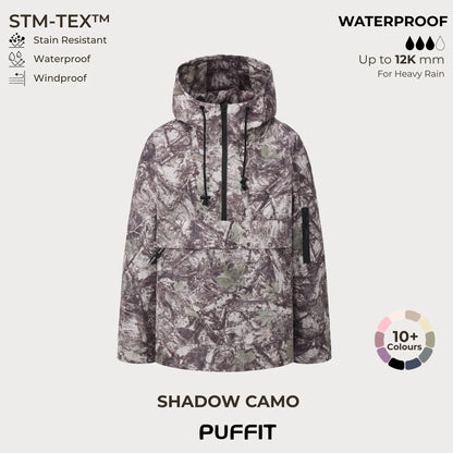 STM-TEX Waterproof Oversized Hoodie Coat – Warm Half-Zip Rain & Windproof Jacket with Adjustable Waist, Hood & Cuffs