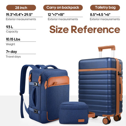 20" Carry On Suitcase, 3-Piece Luggage Set (24&28 inch sizes are not suitable for carry-on)& Travel Backpack, PC Hardside Spinner Luggage with TSA Lock, YKK Zipper, Lightweight Durable Suitcase for Men and Women Hard Shell Luggage