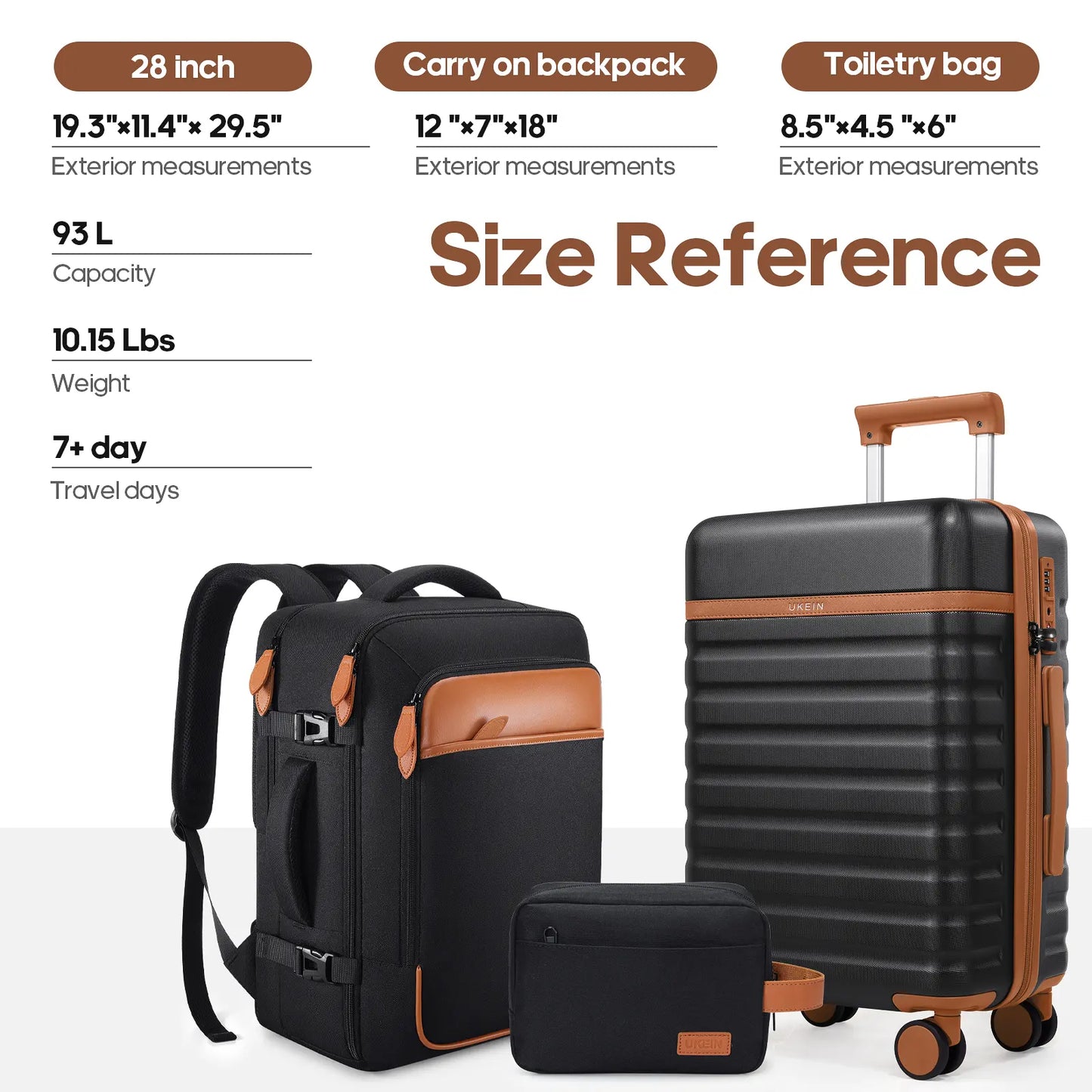 20" Carry On Suitcase, 3-Piece Luggage Set (24&28 inch sizes are not suitable for carry-on)& Travel Backpack, PC Hardside Spinner Luggage with TSA Lock, YKK Zipper, Lightweight Durable Suitcase for Men and Women Hard Shell Luggage