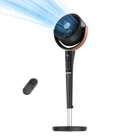 Quiet Bedroom Pedestal Fan with Remote, 20dB DC Motor, 1050 CFM Airflow, 15 Speeds, 5 Modes, 120° Oscillation, 12H Timer, 37–45" Adjustable Height & LED Light