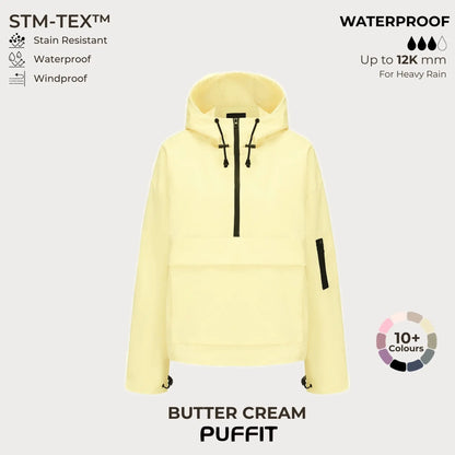 STM-TEX Waterproof Oversized Hoodie Coat – Warm Half-Zip Rain & Windproof Jacket with Adjustable Waist, Hood & Cuffs