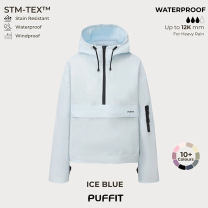 STM-TEX Waterproof Oversized Hoodie Coat – Warm Half-Zip Rain & Windproof Jacket with Adjustable Waist, Hood & Cuffs